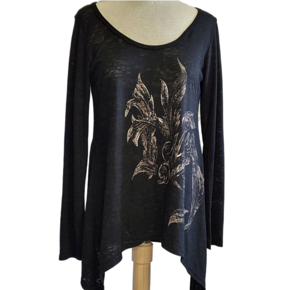 HARLEY-DAVIDSON LADIES LONG SLEEVE TOP, LACE-UP BACK, SCULPTED HEMLINE - S- NWOT